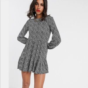 B&W Ribbed Floral Babydoll Dress